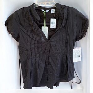 NWT Quizz Black Cotton Pintuck Button Blouse & Tank 2 Piece Set Size Large
